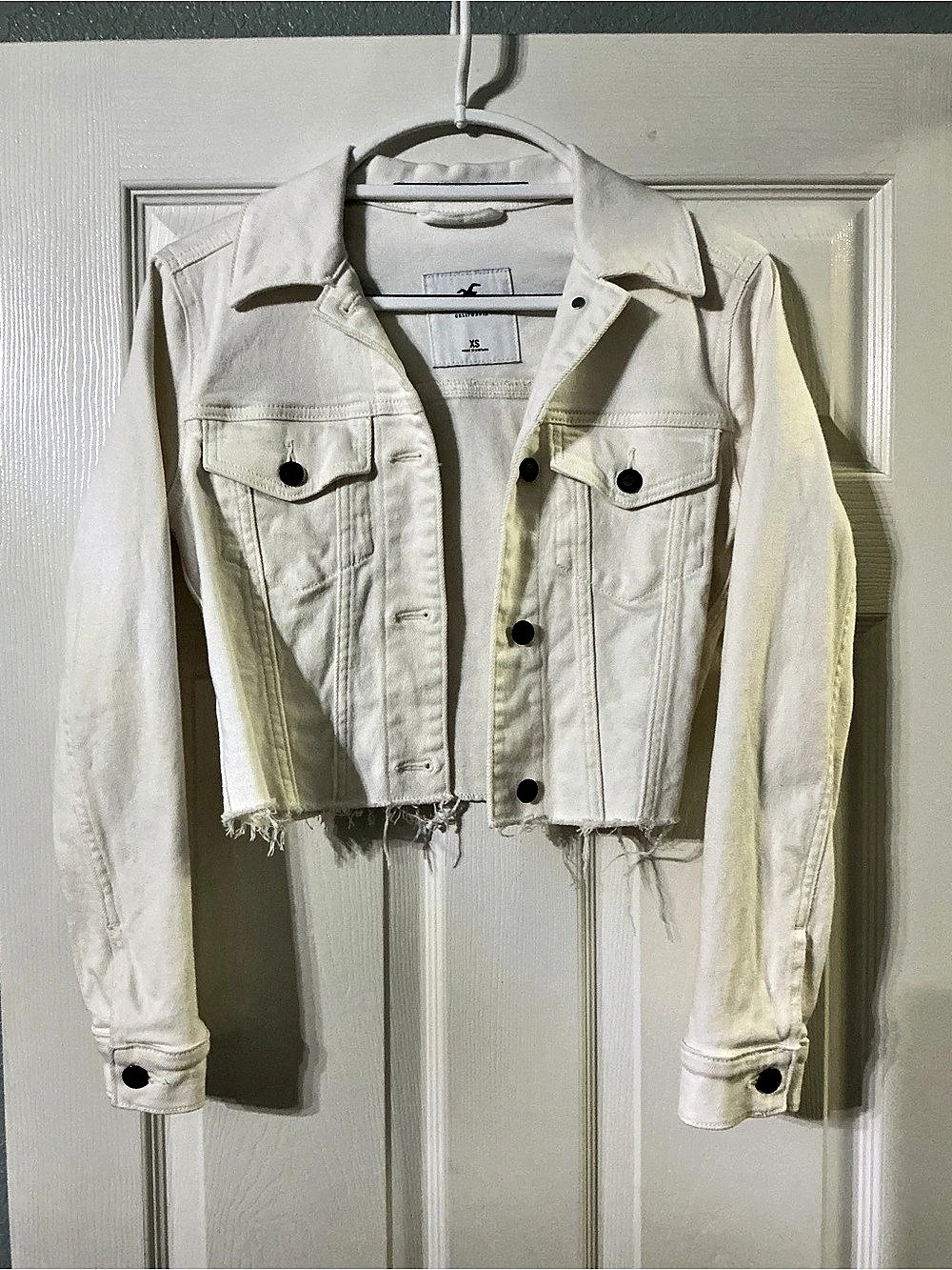 Hollister White Cropped Jean Jacket